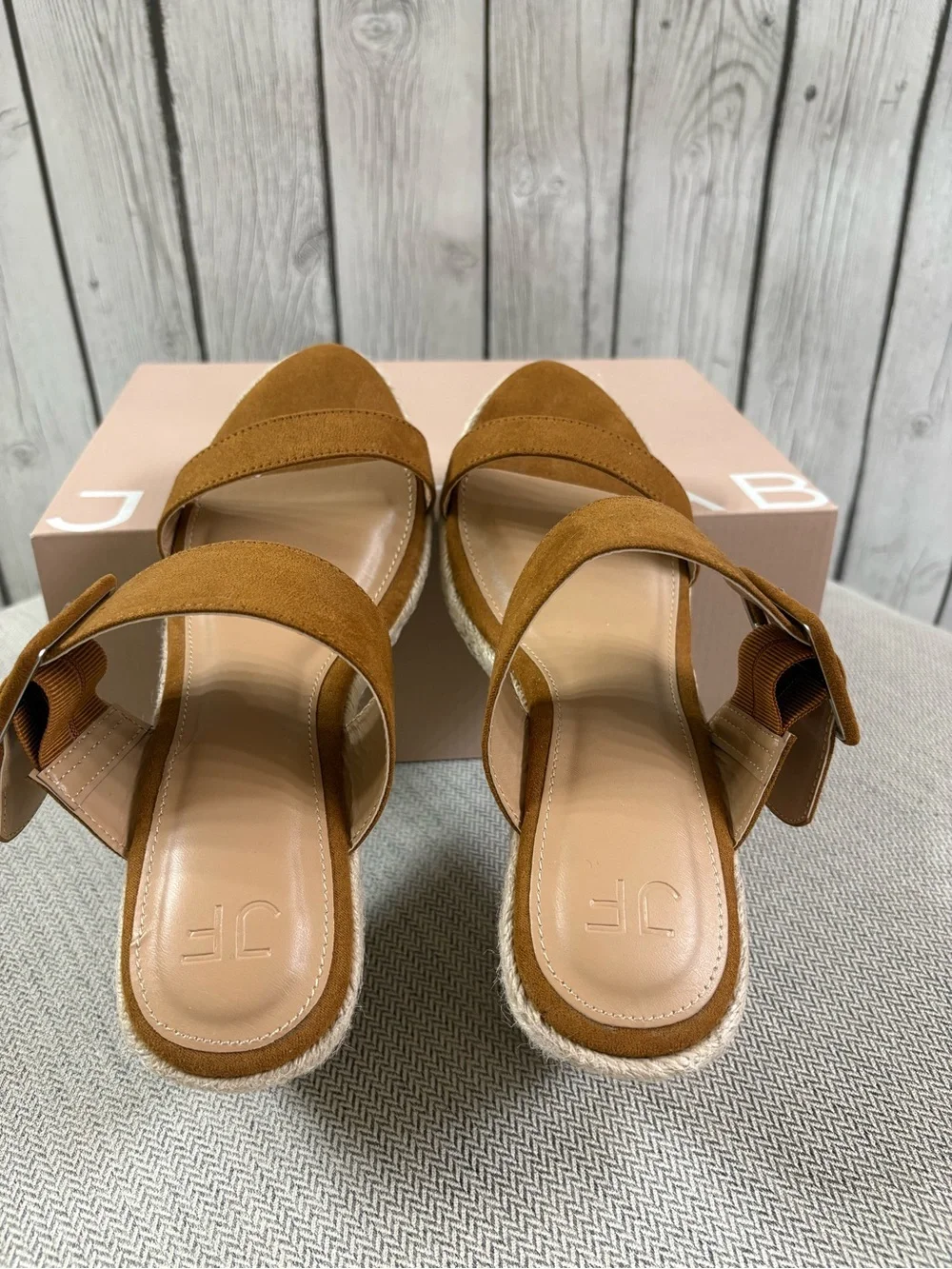 JUSTFAB Itzel Camel Espadrille Wedge Sandals Size 7.5 NIB